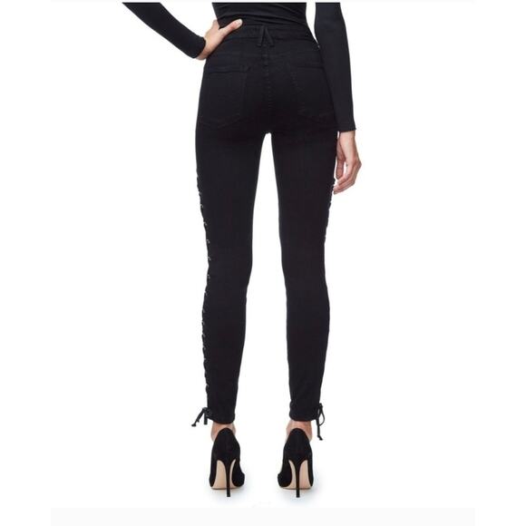 Good American Black Good Waist Lace-Up High Rise Skinny Jeans Women's 14 - Picture 12 of 12